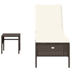 vidaXL Chaise longue avec table et coussin marron résine tressée