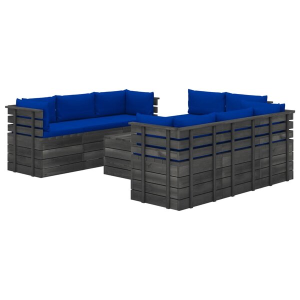 vidaXL Salon palette de jardin 9 Pièces avec coussins Bois de pin massif