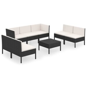 vidaXL Salon de jardin 8 Pièces avec coussins résine tressée noir