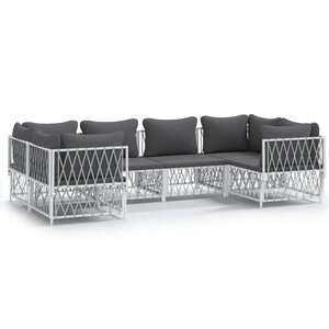 vidaXL Salon de jardin avec coussins 6 Pièces blanc acier