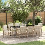 vidaXL Ensemble de salle à manger de jardin 9 pièces avec coussins beige poly rattan