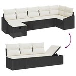vidaXL Ensemble de canapé de jardin avec coussin 7 Pièces Noir Poly rotin