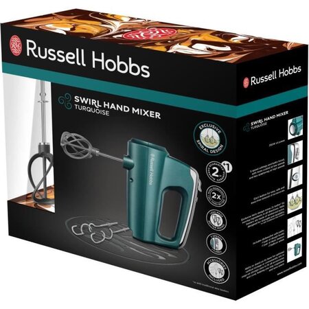 Russell Hobbs 25891-56 Batteur Mixeur Swirl, 5 Vitesses, Fonction Turbo, 1  Paire de Batteurs Hélice, Pétrin, Fouets - Turquoise - La Poste