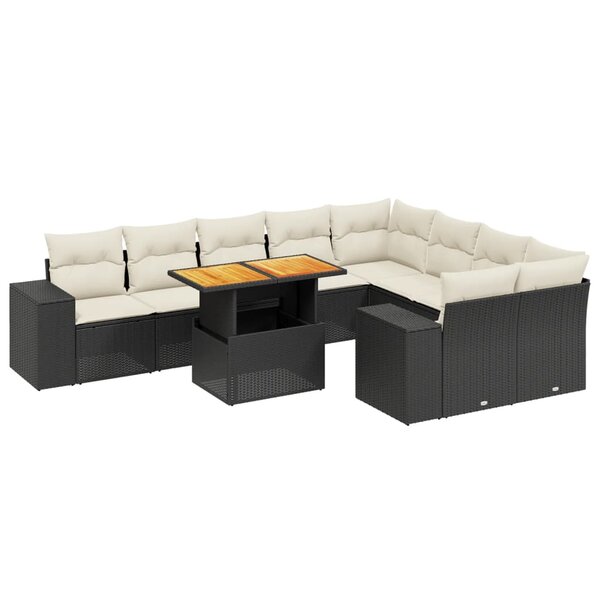 vidaXL Salon de jardin 10 Pièces avec coussins noir résine tressée