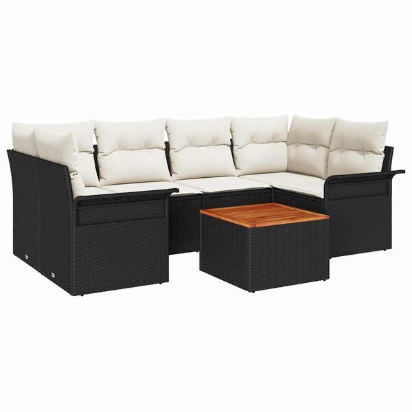 vidaXL Ensemble de canapé de jardin 7 Pièces Noir Poly rotin