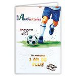 69-3129 Carte Anniversaire 1 an de Plus pour Homme Footballeur Sportif ou Supporter Peinture Aquarelle - Finitions Dorure Or Doré + Gaufrage en Relief +1 Enveloppe Format 12x17cm - Fabriqué en Europe