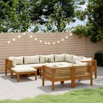 vidaXL Salon de jardin 10 Pièces avec coussin crème Bois d'acacia solide