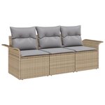 Ensemble de Canapés de Jardin de 3 Pièces avec Coussins Beige en Rattan Poly