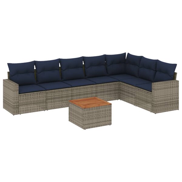 vidaXL Salon de jardin 8 Pièces avec coussins gris résine tressée