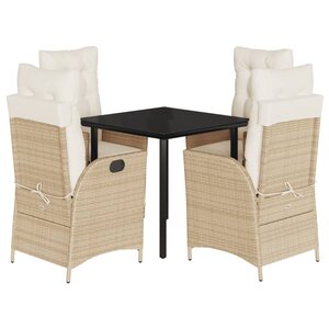 vidaXL Ensemble à manger de jardin avec coussins 5Pièces Beige poly rotin