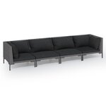 vidaXL Salon de jardin 4 Pièces avec coussins Résine tressée Gris foncé
