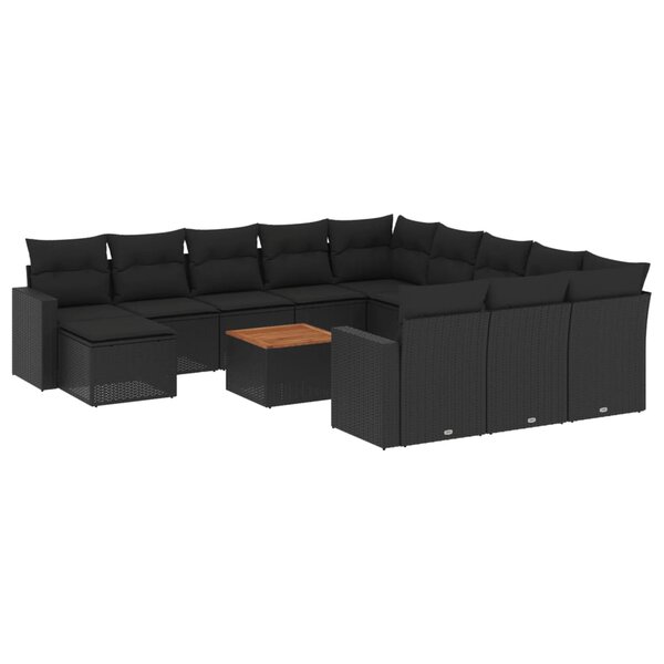 vidaXL Salon de jardin avec coussins 13 Pièces noir résine tressée
