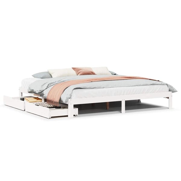 vidaXL Cadre de lit avec tiroirs sans matelas blanc 180x200 cm