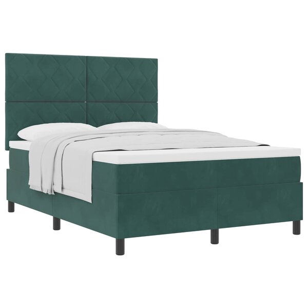 vidaXL Lit à ressorts avec tête de lit Vert foncé 140 x 200 cm Velours
