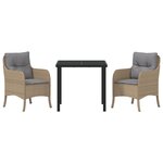 vidaXL Set de salle à manger de jardin 3 pièces avec coussins Beige Rattan Poly