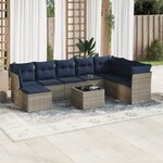 vidaXL Salon de jardin 9 Pièces avec coussins gris résine tressée