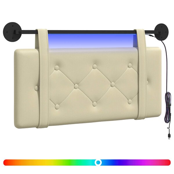 vidaXL Tête de lit suspendue Avec lumière LED Crème Simili cuir