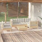 vidaXL Salon de jardin 6 Pièces avec coussins crème bois de pin