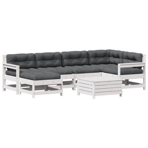 vidaXL Salon de jardin 7 Pièces avec coussins blanc bois de pin massif