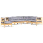 vidaXL Salon de jardin 7 Pièces avec coussins gris bois de pin massif