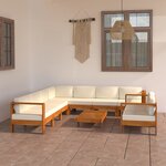 vidaXL Salon de jardin 9 Pièces avec coussins blanc crème bois d'acacia