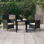 vidaXL Ensemble à manger de jardin avec coussins 3 Pièces noir
