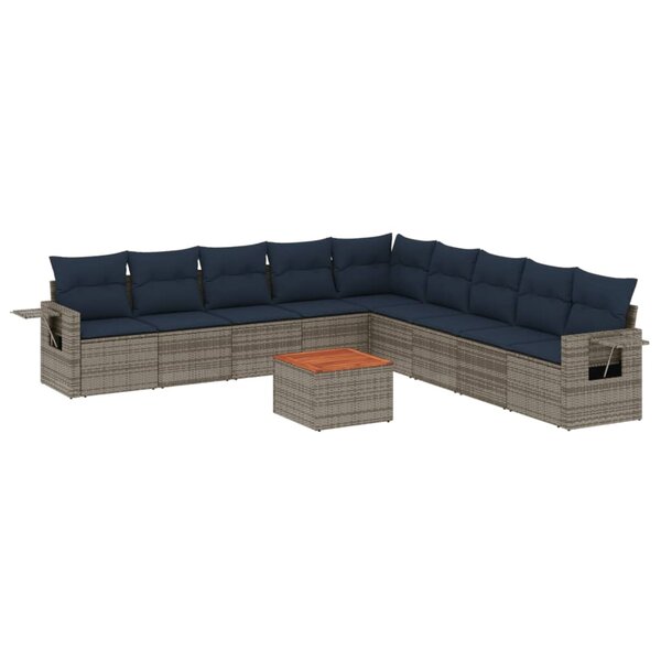 vidaXL Salon de jardin 10 Pièces avec coussins gris résine tressée
