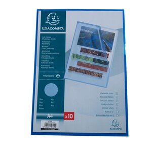 Sachet 10 Pochettes Coin Polypropylène Grainé 12/100e - A4 - Bleu - X 10 - Exacompta