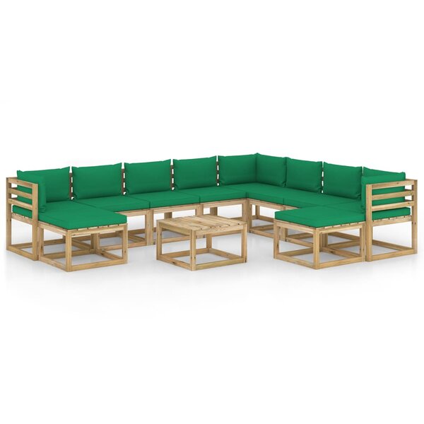 vidaXL Salon de jardin 11 Pièces avec coussins bois de pin imprégné