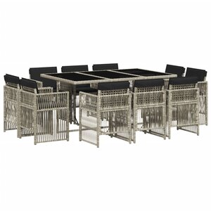 vidaXL Ensemble à manger de jardin 11Pièces avec coussins gris poly rotin