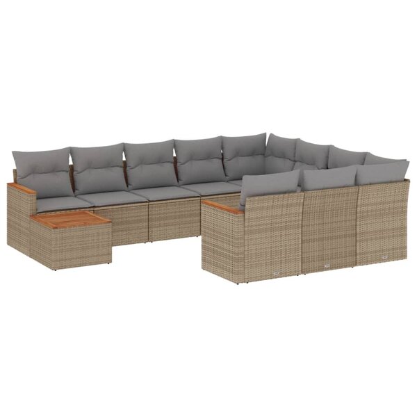 vidaXL Salon de jardin et coussins 11 Pièces mélange beige résine tressée