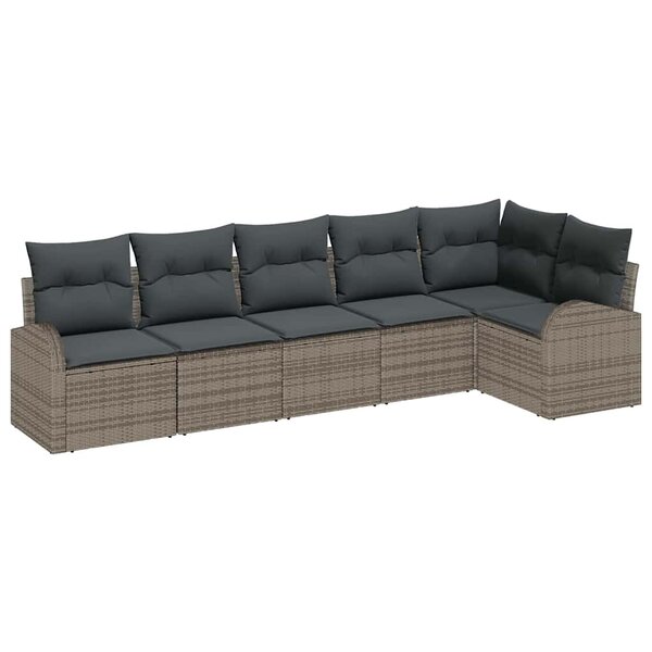 vidaXL Ensemble de canapé de jardin avec coussin 6 Pièces Gris Poly rotin