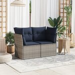 vidaXL Canapé de jardin 2 places avec coussins gris résine tressée