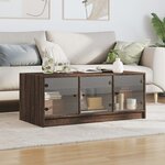 vidaXL Table basse avec portes en verre chêne marron 102x50x42 cm