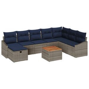 vidaXL Ensemble de canapé de jardin avec coussin 9 Pièces Gris Poly rotin