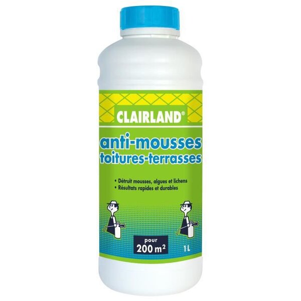 CLAIRLAND Anti-Mousses, algues et lichens sur toitures, terrasses, dallages et murs - Concentré a diluer - 1 L