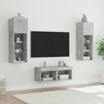 vidaXL Meuble TV muraux 4 Pièces avec lumières LED gris béton