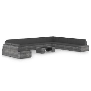 vidaXL Salon de jardin 11 Pièces avec coussins Gris Résine tressée