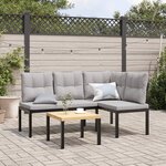 vidaXL Ensemble de banc de jardin avec coussins 3 Pièces noir