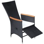 vidaXL Chaise inclinable de jardin 2pc et coussins Résine tressée Noir