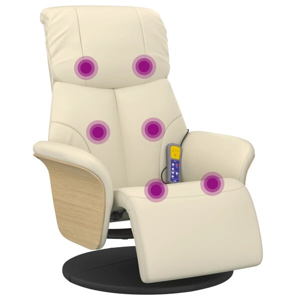 vidaXL Fauteuil inclinable de massage et repose-pieds crème similicuir