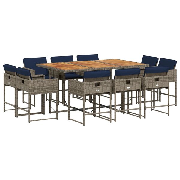 vidaXL Ensemble à manger de jardin 11 Pièces coussins gris résine tressée