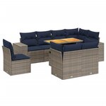 vidaXL Salon de jardin 9 Pièces avec coussins gris résine tressée