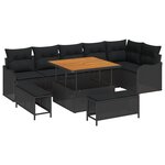 vidaXL Set de jardin 9 pièces avec des coussins en poly rattan noir et du bois d'acacia.