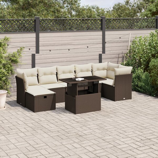 vidaXL Salon de jardin 8 Pièces avec coussins marron résine tressée