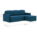 vidaXL Canapé-lit modulaire 3 places Bleu Tissu