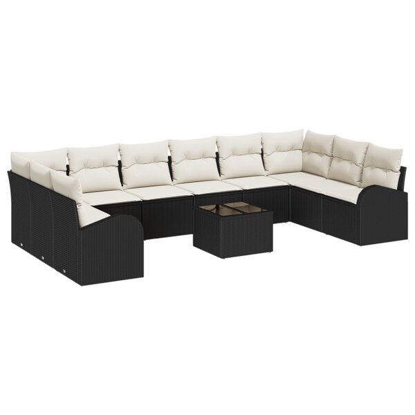 vidaXL Ensemble de Canapé de Jardin 10 Pièces avec Coussins en Rattan Poly Brown