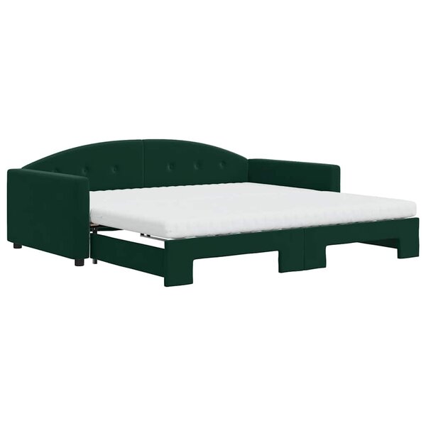 vidaXL Lit de jour et gigogne et matelas vert foncé 100x200 cm velours