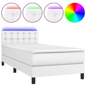 vidaXL Sommier à lattes de lit avec matelas et LED Blanc 90x200cm