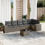 vidaXL Salon de jardin avec coussins 7 Pièces gris résine tressée